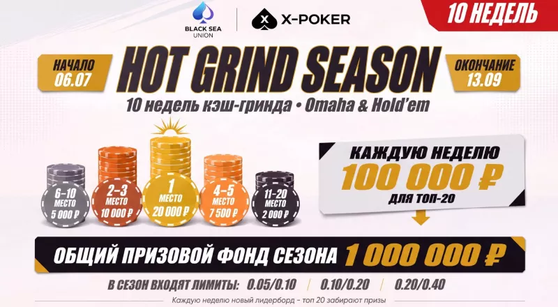 Лидерборд Black Sea Union: старт второй недели Hot Grind Season на X‑Poker