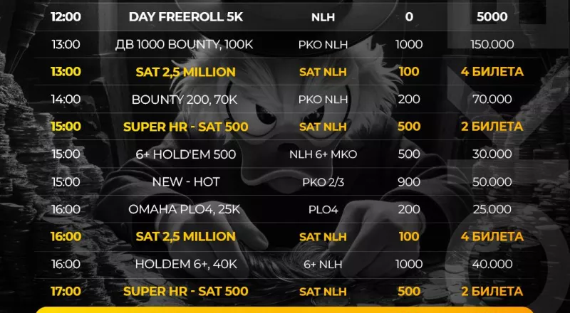 Расписание турниров X-Poker на пятницу